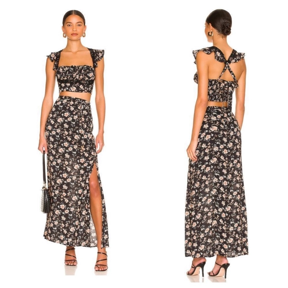 NWT Free People Bijou Set Floral Sleeveless Ruffled Top Maxi Skirt Womens Size 4
